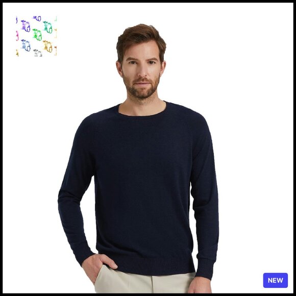 Men's 100% Cashmere Crewneck Sweater Raglan Sleeve Classic Elegant Minimal